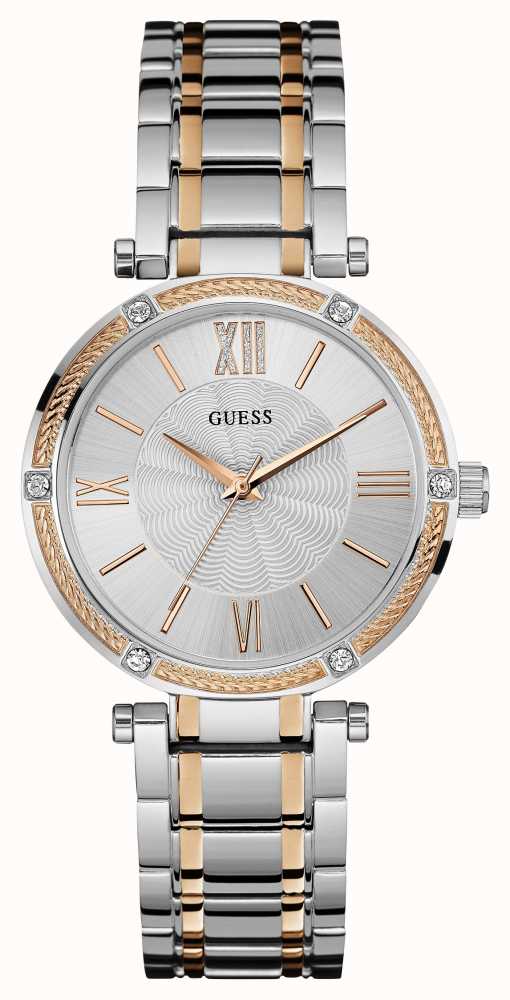 guess womens park avenue, rose gold & steel, stone