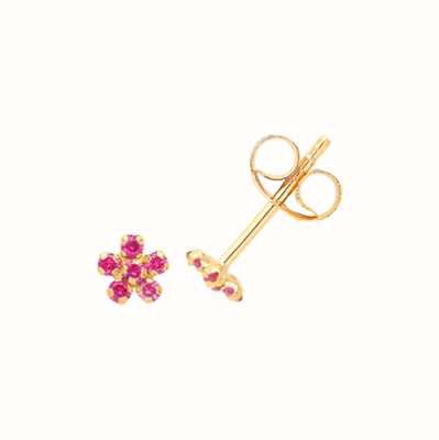 James Moore TH 9ct Yellow Gold Pink Cubic Zirconia Flower Stud Earrings ES718R