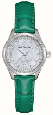 Hamilton Jazzmaster Lady Automatic (30mm) Mother Of Pearl Dial / Green Leather Strap H32275890