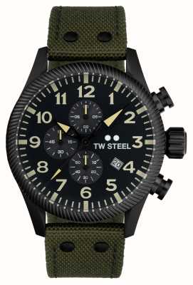 TW Steel Men's Volante | Black Chronograph Dial | Green Leather and Canvas Strap VS112
