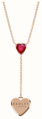 Radley Jewellery Esher Street Necklace | Heart Drop Pendant | Rose Gold Tone | Red Stone RYJ2370S