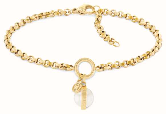 Tommy Hilfiger Women's Bracelet | Gold IP Stainless Steel | Pearl Charm 2780765