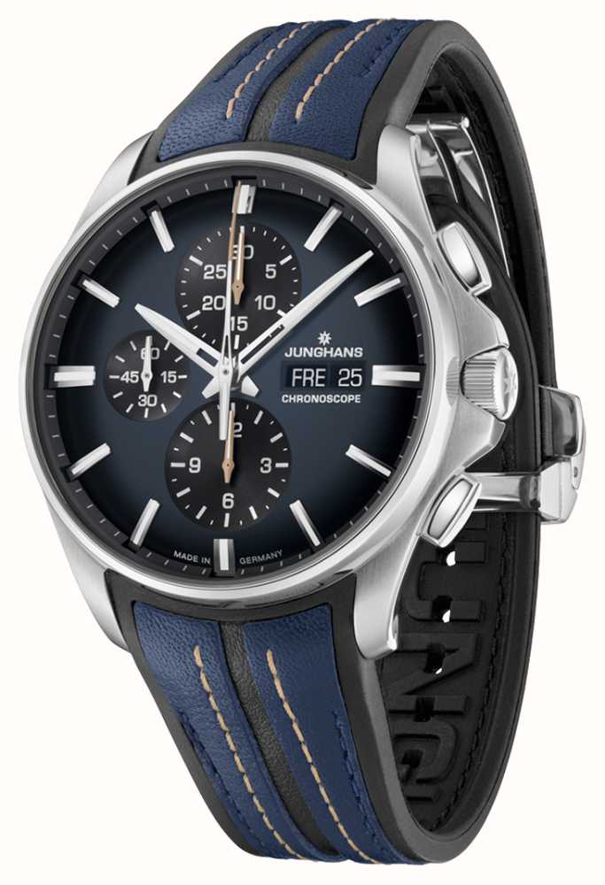 Junghans Meister S Chronoscope German Date Blue Black Dial