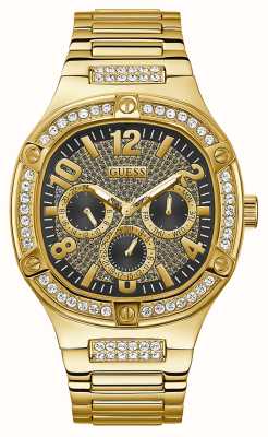 Guess Men's Black and Gold Crystal Dial Gold Tone Stainless Steel Bracelet GW0576G2