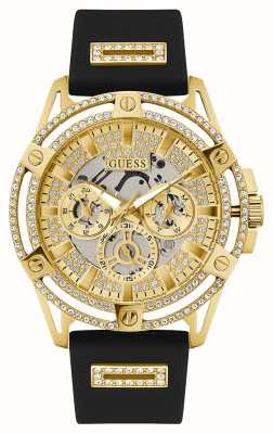 Guess Men's Gold Crystal Dial Black Silicone Strap GW0537G2