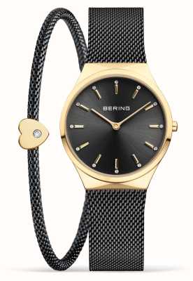 Bering Women's Classic Black and Polished Gold Watch and Bracelet Set 12131-132-GWP