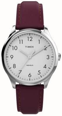 Timex Women's Modern Easy Reader White Dial / Burgundy Leather Strap TW2V36100
