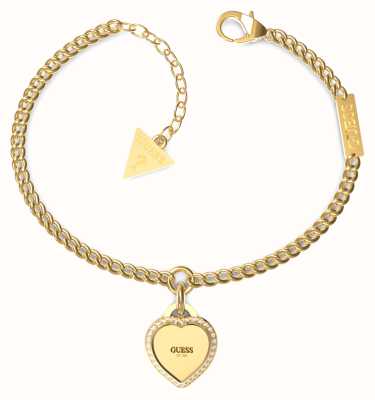 Guess Gold Plated Heart Charm Crystal-Set Bracelet JUBB01422JWYGL