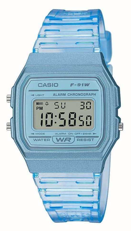 Casio Vintage F 91W 35.2mm Digital Dial Clear Blue Resin F