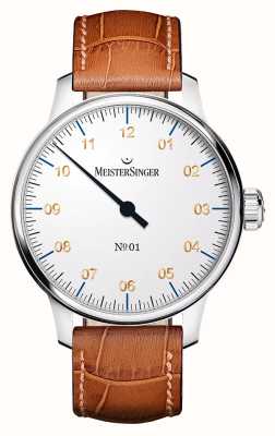 MeisterSinger No.1 White Dial / Brown Leather Strap AM3301G