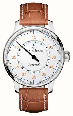MeisterSinger Perigraph White Dial / Brown Leather Strap AM1001G