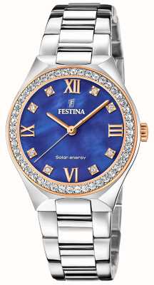 Festina Women's Solar Energy (35mm) Blue Mother-of-Pearl / Stainless Steel Bracelet EX-DISPLAY F20658/2 EX-DISPLAY