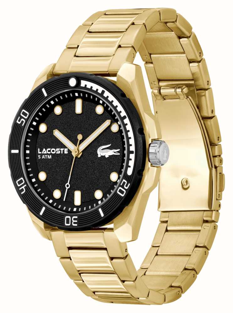 Lacoste Men's Finn (44mm) Black Dial / Gold-Tone Stainless Steel