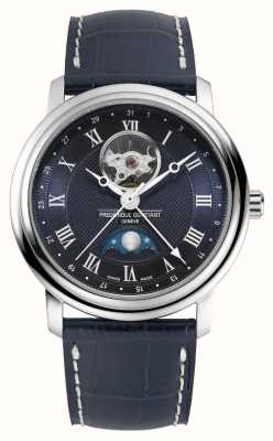 Frederique Constant Classics Moonphase Heart Beat Automatic (40mm) Blue Guilloché Dial / Blue Leather Strap FC-335MCNW4P26
