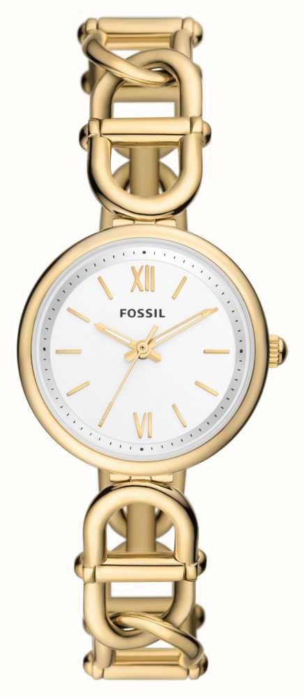 Fossil Carlie (30mm) White Dial / Gold-Tone Stainless Steel Chain
