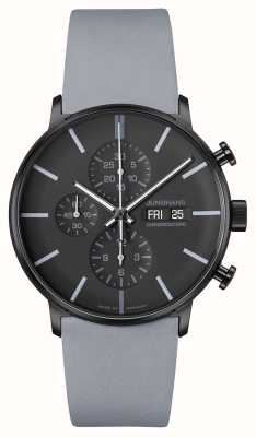 Junghans FORM A Chronoscope (42mm) Black & Grey Dial / Grey Leather Strap 27/4371.01