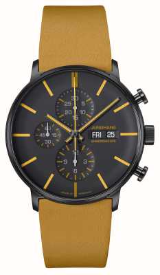 Junghans FORM A Chronoscope (42mm) Black & Yellow Dial / Yellow Leather Strap 27/4372.01