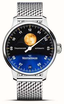MeisterSinger Stratoscope (43mm) Blue Dial / Stainless Steel Mesh Bracelet ST982G - MIL20