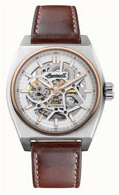 Ingersoll The Vert Automatic (43mm) Silver Skeleton Dial / Brown Leather Strap I14302