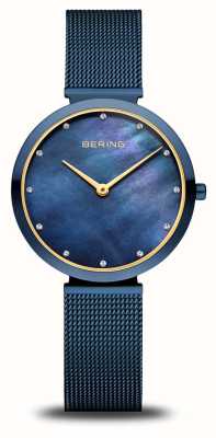 Bering Women's Classic (32mm) Blue Mother-of-Pearl Dial / Blue Stainless Steel Mesh Bracelet 18132-399