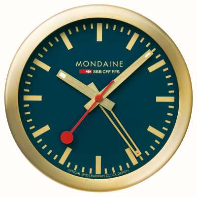 Mondaine SBB Alarm Clock With Sweeping Second Hand (12.5cm) Blue Dial / Gold-Tone Aluminium Case A997.MCAL.46SBG.1