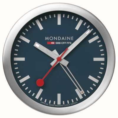 Mondaine SBB Alarm Clock With Sweeping Second Hand (12.5cm) Blue Dial / Silver-Tone Aluminium Case A997.MCAL.46SBV.1