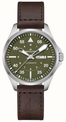 Hamilton Khaki Aviation Pilot Day-Date Automatic (42mm) Green Dial / Dark Brown Leather Strap H64635560