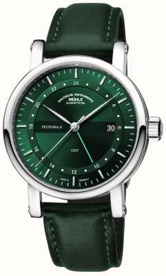 Mühle Glashütte Teutonia II GMT Automatic (41mm) Forest Green Sunray Cut Dial / Green Leather Strap M1-33-96-200-LB-II