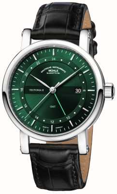 Mühle Glashütte Teutonia II GMT Automatic (41mm) Forest Green Sunray Cut Dial / Black Leather Strap M1-33-96-200-LB-I