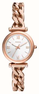 Fossil Women's Carlie (28mm) Silver Dial / Rose Gold-Tone Stainless Steel Chain-Style Bracelet ES5330