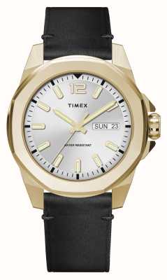 Timex Essex Ave Day-Date (46mm) Silver Dial / Black Leather Strap TW2W43200