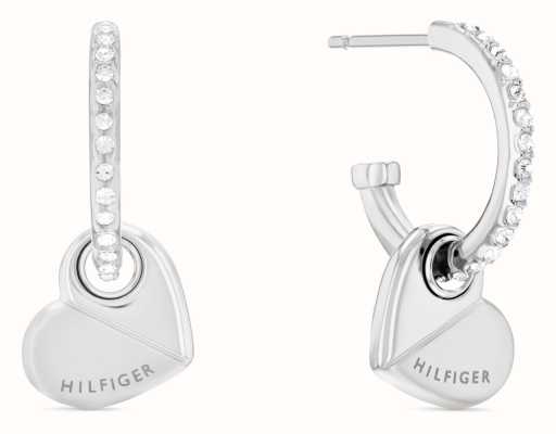 Tommy Hilfiger Women's Love Stainless Steel Crystal Set Heart Charm Hoop Stud Earrings 2780882