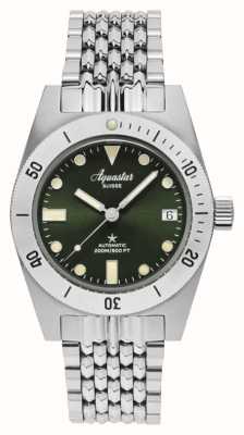 Aquastar Model 60 Greenwich Limited Edition (37mm) Green Sunray Dial / Stainless Steel Bracelet & NATO Strap M60-GREENWICH