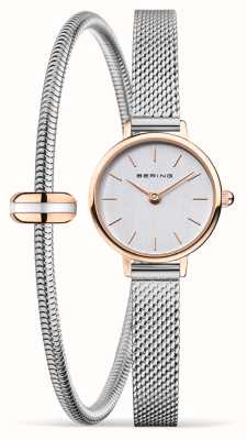 Bering Women's Classic Watch and Bracelet Gift Set (22mm) Silver Dial / Stainless Steel Mesh Bracelet 11022-064-LOVELY-2-GWP190