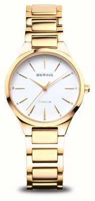 Bering Women's Titanium (30mm) White Dial / Gold-Tone Titanium Bracelet 15630-734