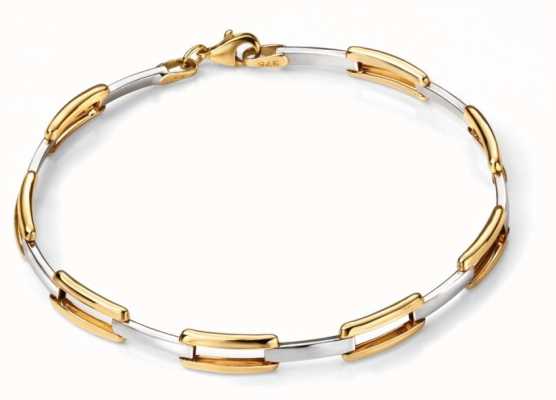 Elements Gold 9ct Yellow Gold And White Gold  Open Link Rectangle  Bracelet GB427