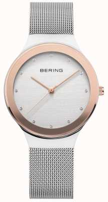 Bering Women's | Silver Stainless Steel Mesh Strap | White/Gold Dial 12934-060