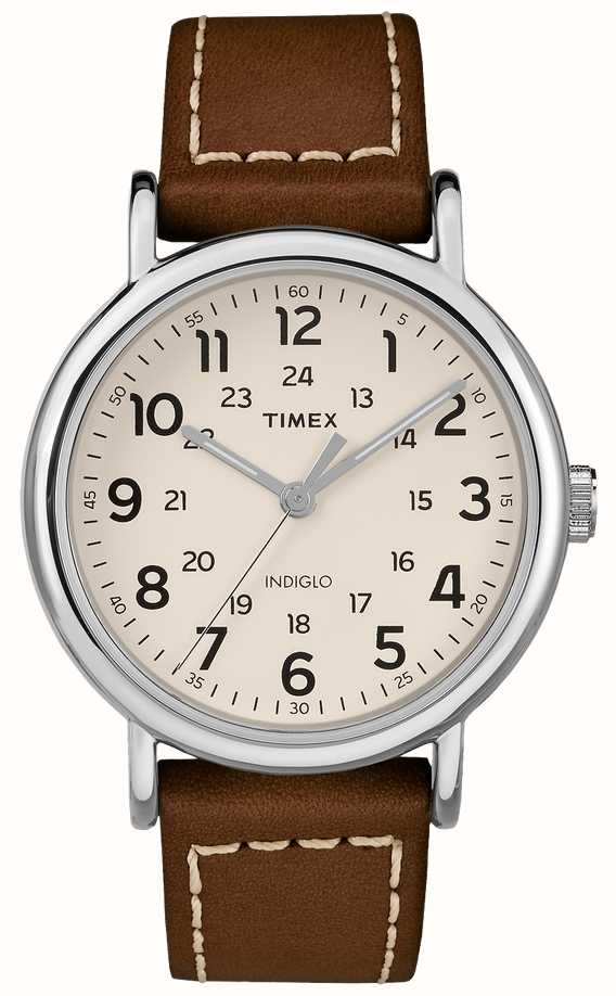 Timex Men's Weekender Brown Leather Strap White Dial TW2R42400 - First  Class Watches™ SGP