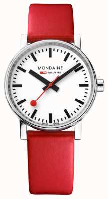 Mondaine Evo2 (35mm) White Dial / Red Vegan Leather Strap MSE.35110.LCV