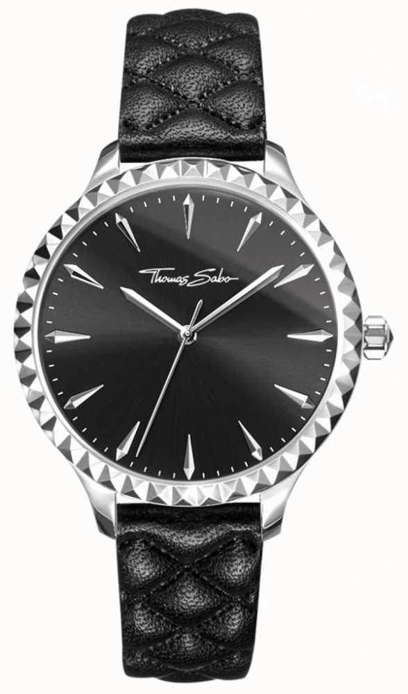 thomas sabo womens rebel at heart watch black leather strap