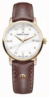 Maurice Lacroix Women's Eliros Brown Leather Strap Gold Plated Case EL1094-PVP01-150-1