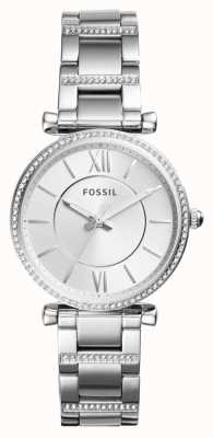 Fossil Women's Carlie | Silver Dial | Crystal Set | Stainless Steel Bracelet ES4341
