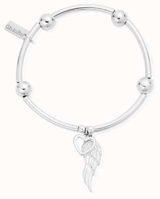 ChloBo Silver Noodle Ball Open Heart & Angel Wing Bracelet SBNB007703