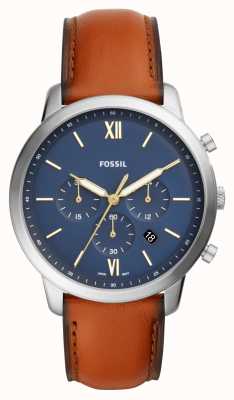 Fossil Men's Neutra Chrono | Blue Chronograph Dial | Brown Leather Strap Watch FS5453