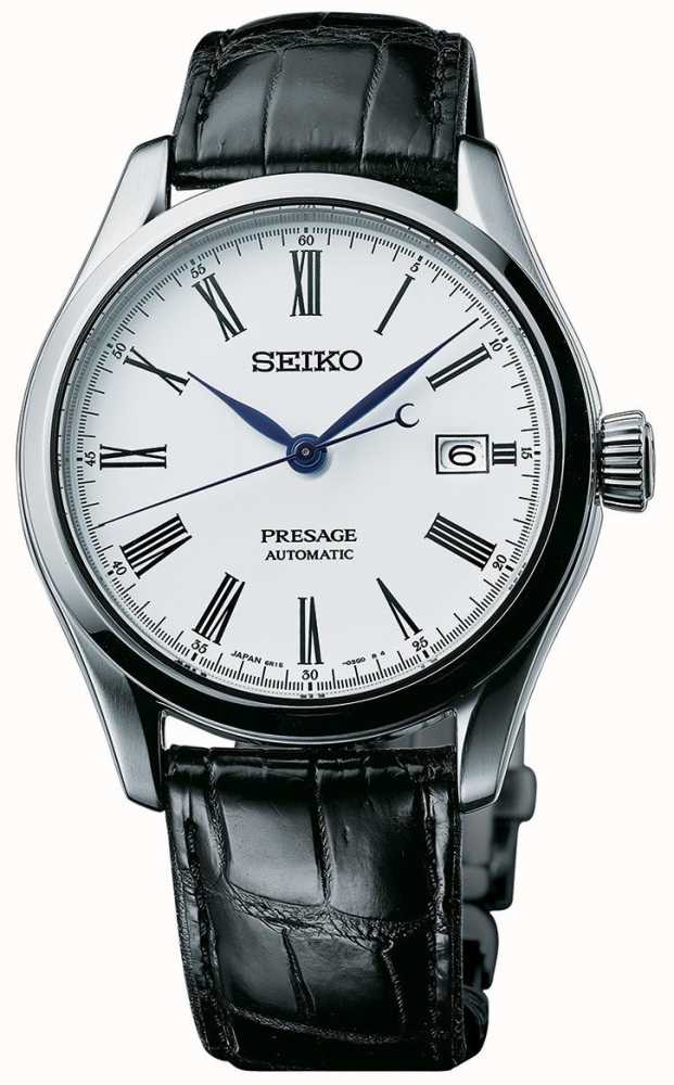 Seiko Presage Men's Automatic White Dial Black Leather Strap SPB047J1 -  First Class Watches™ SGP