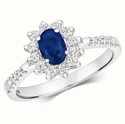 James Moore TH 9k White Gold Diamond Sapphire Ring RD502WS