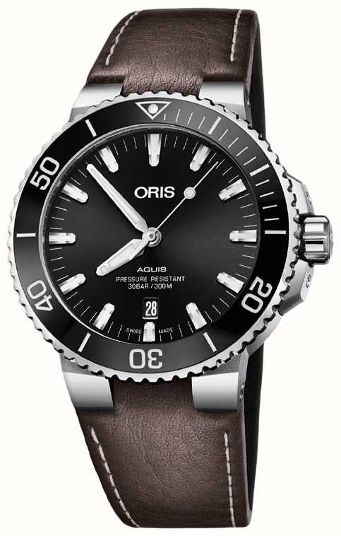 ORIS Aquis Date Automatic 43.5mm Black Dial Brown Leather 01