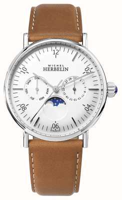 Herbelin Montre Inspiration Moonphase Brown Leather Strap White Dial 12747AP11GD