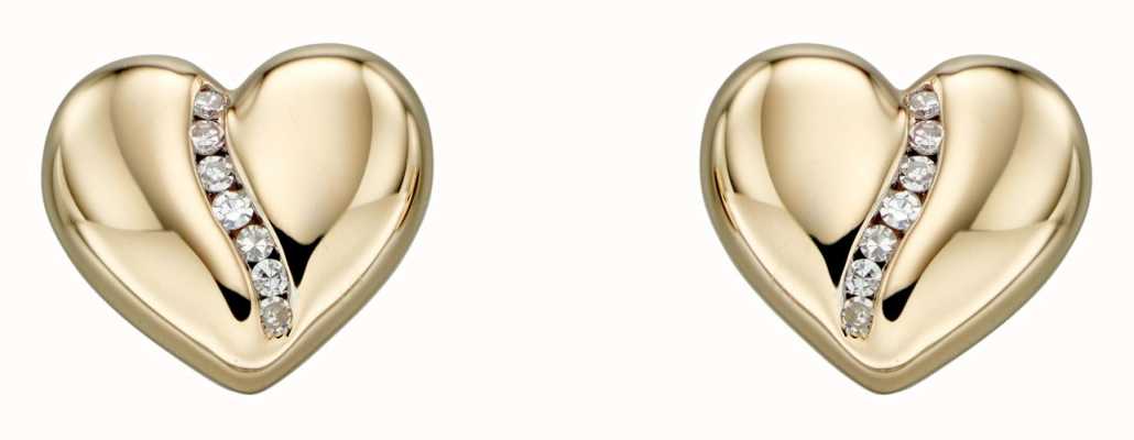 Elements Gold 9k Yellow Gold Diamond Channel Heart Stud Earrings GE2305