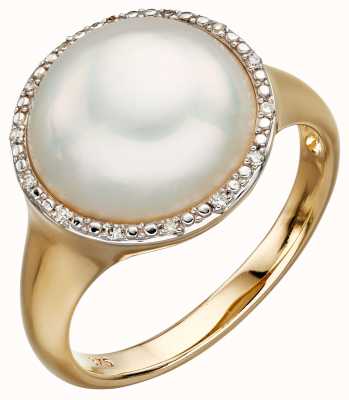 Elements Gold 9k Yellow Gold Diamond And Pearl Ring GR560W